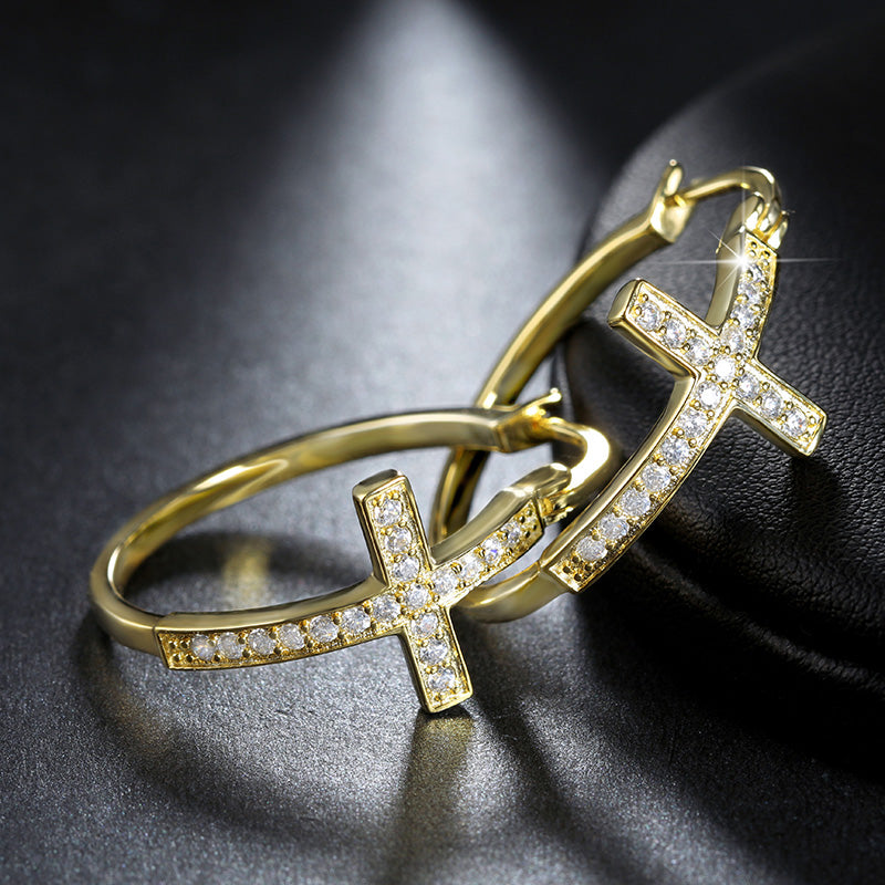 CrossHoopEarringsforWomenCubicZirconiaGingerLyneCollection_Gold-3