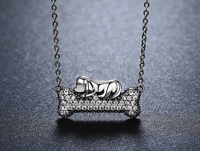 FidoDogandBoneNecklaceforWomenPendantandChainCubicZirconiaGingerLyneCollection_Silver-2