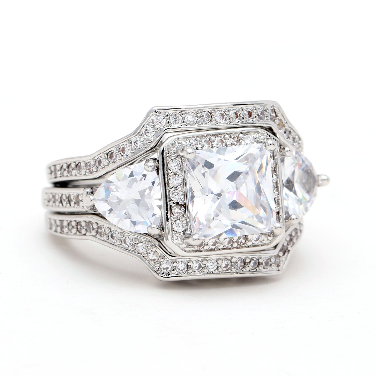 DinahWeddingRingSetforWomen3pcBandPrincessEngagementGingerLyneCollection_Silver-1