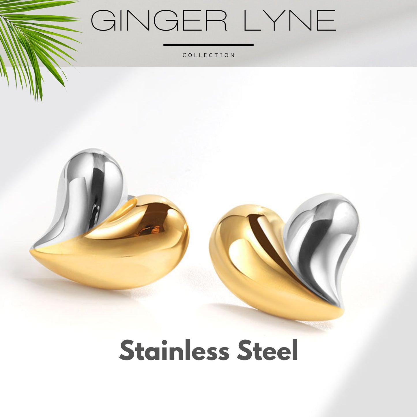 CurvedHeartEarringsforWomenbyGingerLyne|LargeGoldTwo-ToneStainlessStudsforHer_Gold-2
