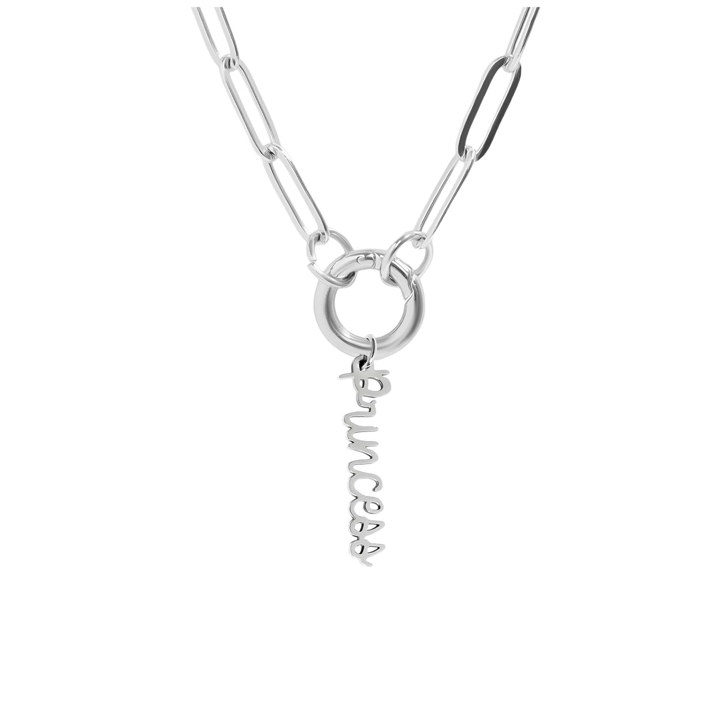 GingerLynePaperclipChainCarabinerHolderNecklacePrincessCharmforWomenStainlessSteel18-20"Adjustable_SilverTone-1