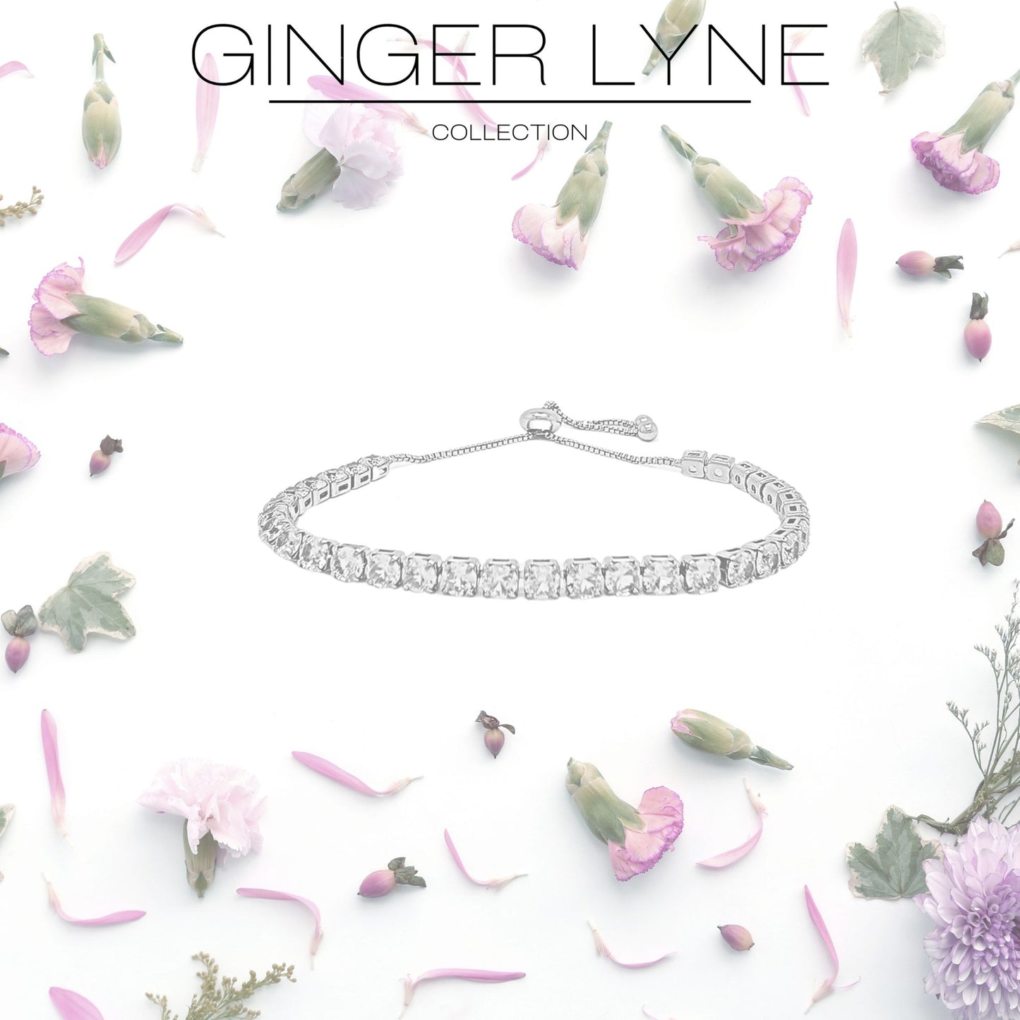 RoundCZTennisBraceletforWomenAdjustableChainSlideBeadWhiteGoldPlatedGingerLyneCollection_Clear-3