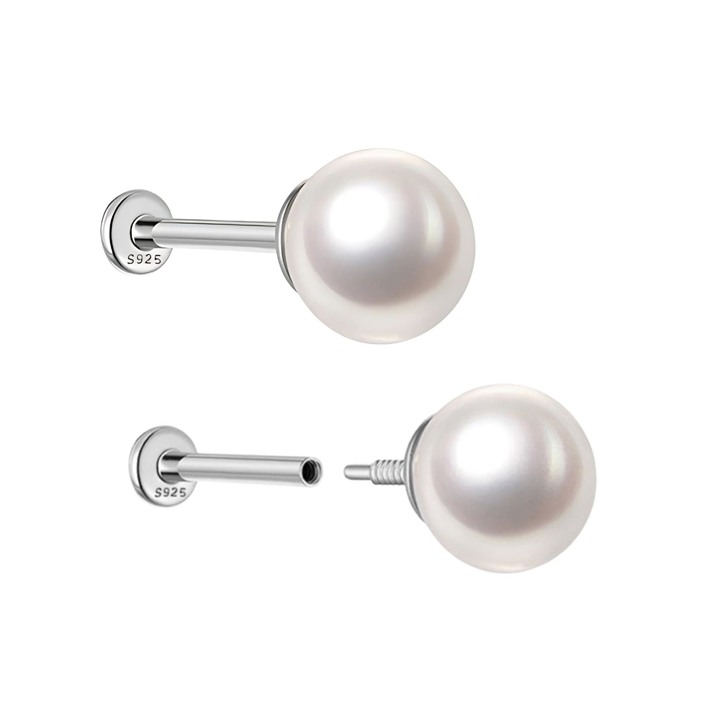 PearlFlatBackEarringsforWomenSterlingSilverCartilageHelixUpperLobeBodyPiercingStudGingerLyne_Silver-1