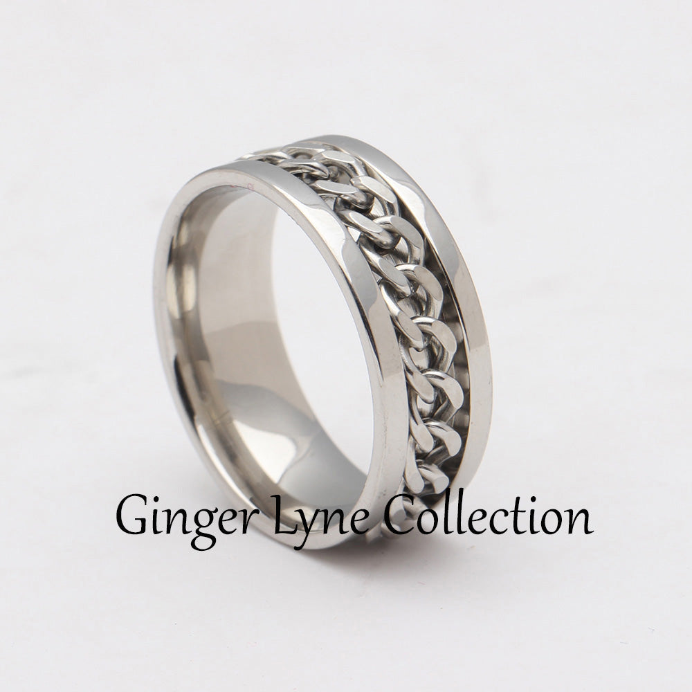 SpinnerWeddingBandRingStainlessSteel8mmMenWomensGingerLyneCollection_Silver-3
