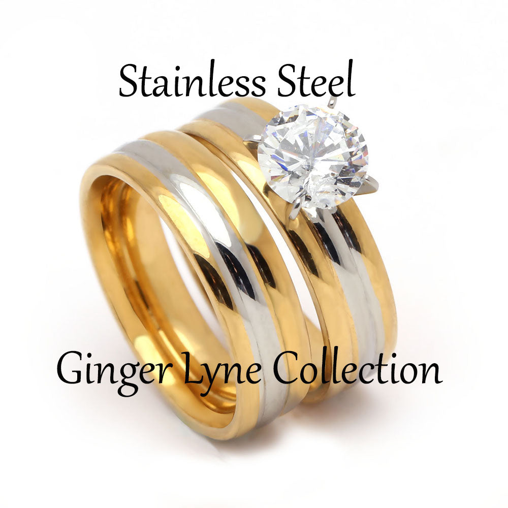 TabithaWeddingRingSetforWomenStainlessSteelEngagementMatchingBandGingerLyneCollection_Gold-3