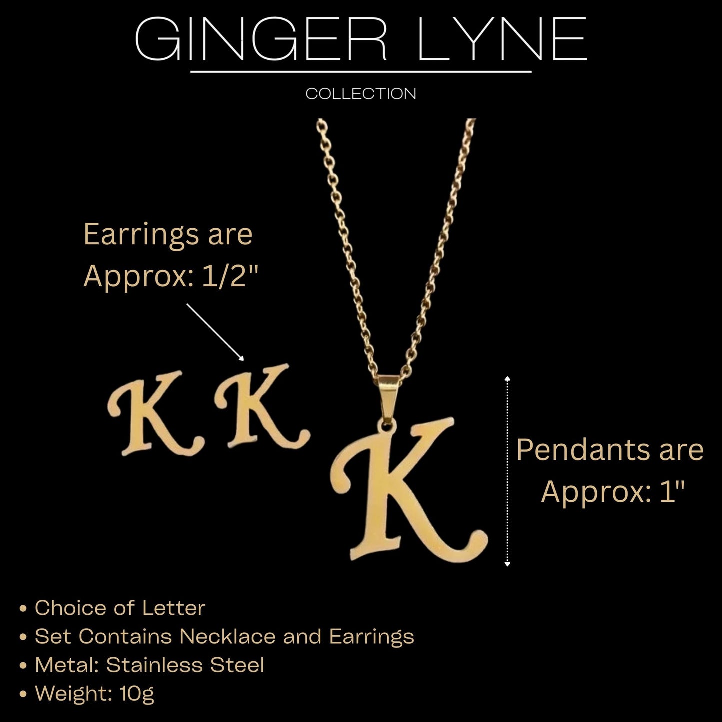InitialLetterPendantNecklaceEarringsSetforWomenGoldPlatedStainlessSteelbyGingerLyne_A-4