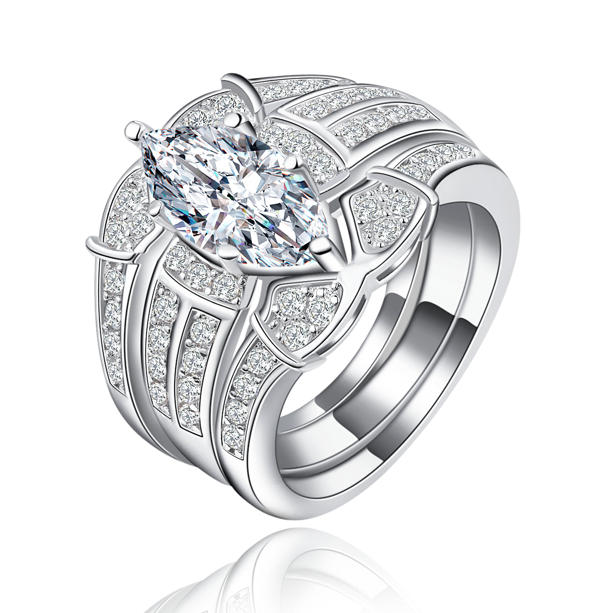 SilverToneWhiteGoldPlatedMarquiseCubicZirconiaHaloBridalRingSetforWomen3PieceSize7byGingerLyne_Silver-1