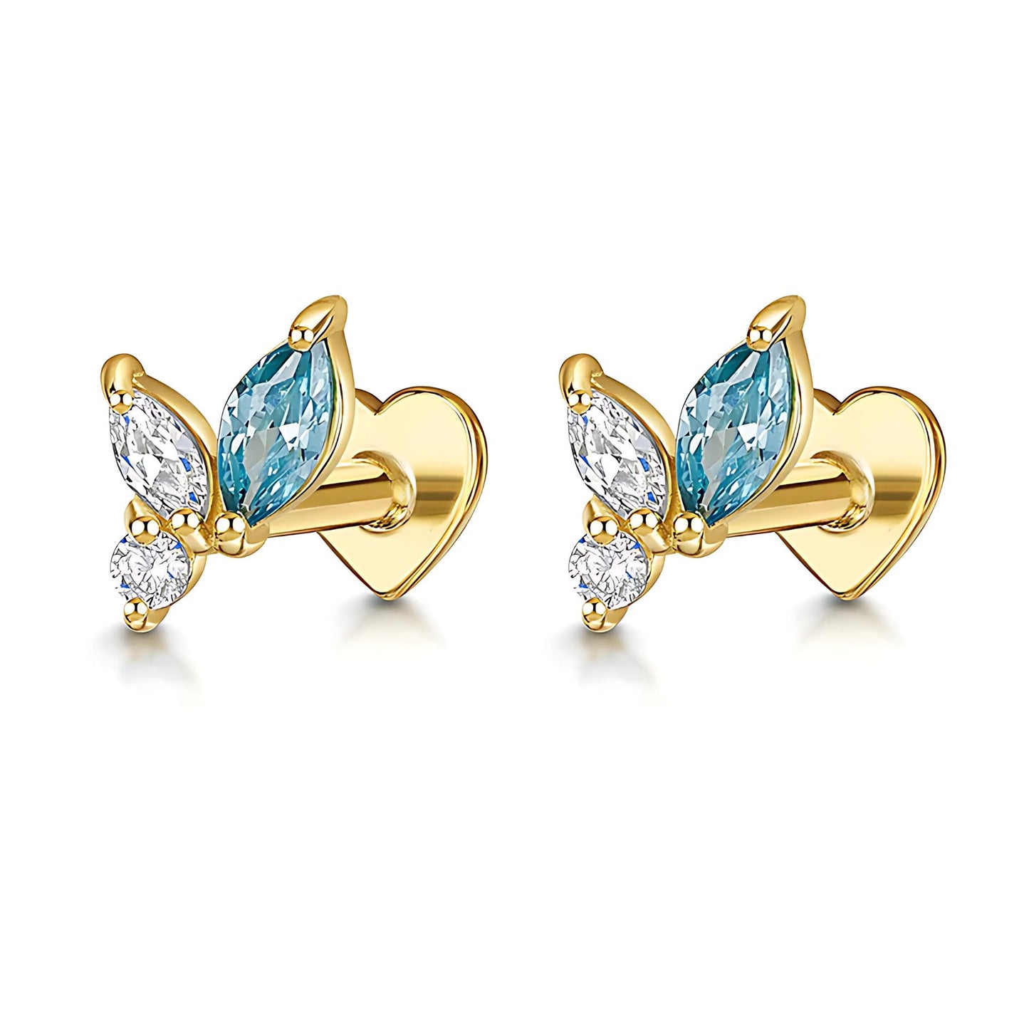 BlueMarquiseCZFlatBackEarringsforCartilageHelixTragusLobeGoldPlatedSterlingSilver1pairbyGingerLyne_Blue-1