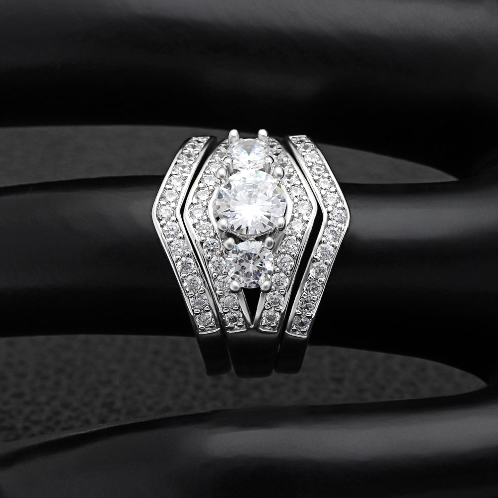 LeahIIWeddingRingSetforWomen3pcBridalEngagementBandGingerLyneCollectionSize8_Silver-4