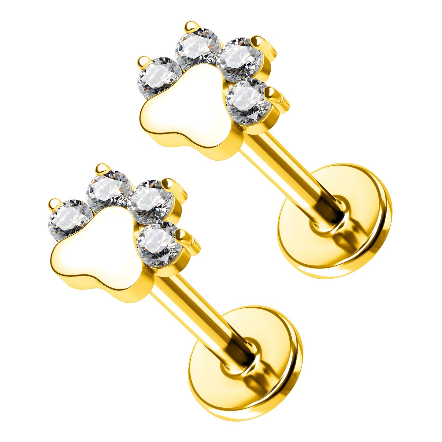 PawPrintFlatBackEarringsforWomenSterlingSilverCartilageHelixLobeBodyPiercingStudsGingerLyne_Gold-2