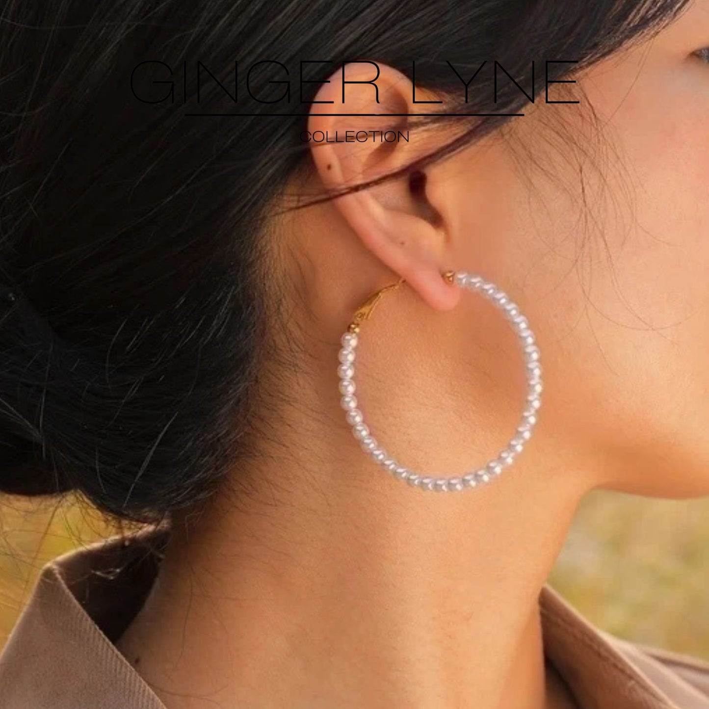 SyntheticPealHoopEarringsforWomen50mmStainlessSteelGingerLyne_White-4
