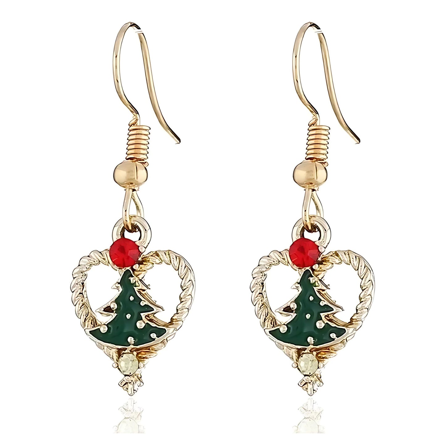 ChristmasTreeHeartHookEarringsWomensGreenEnamelGoldToneAlloyGingerLyneCollection_Green-1