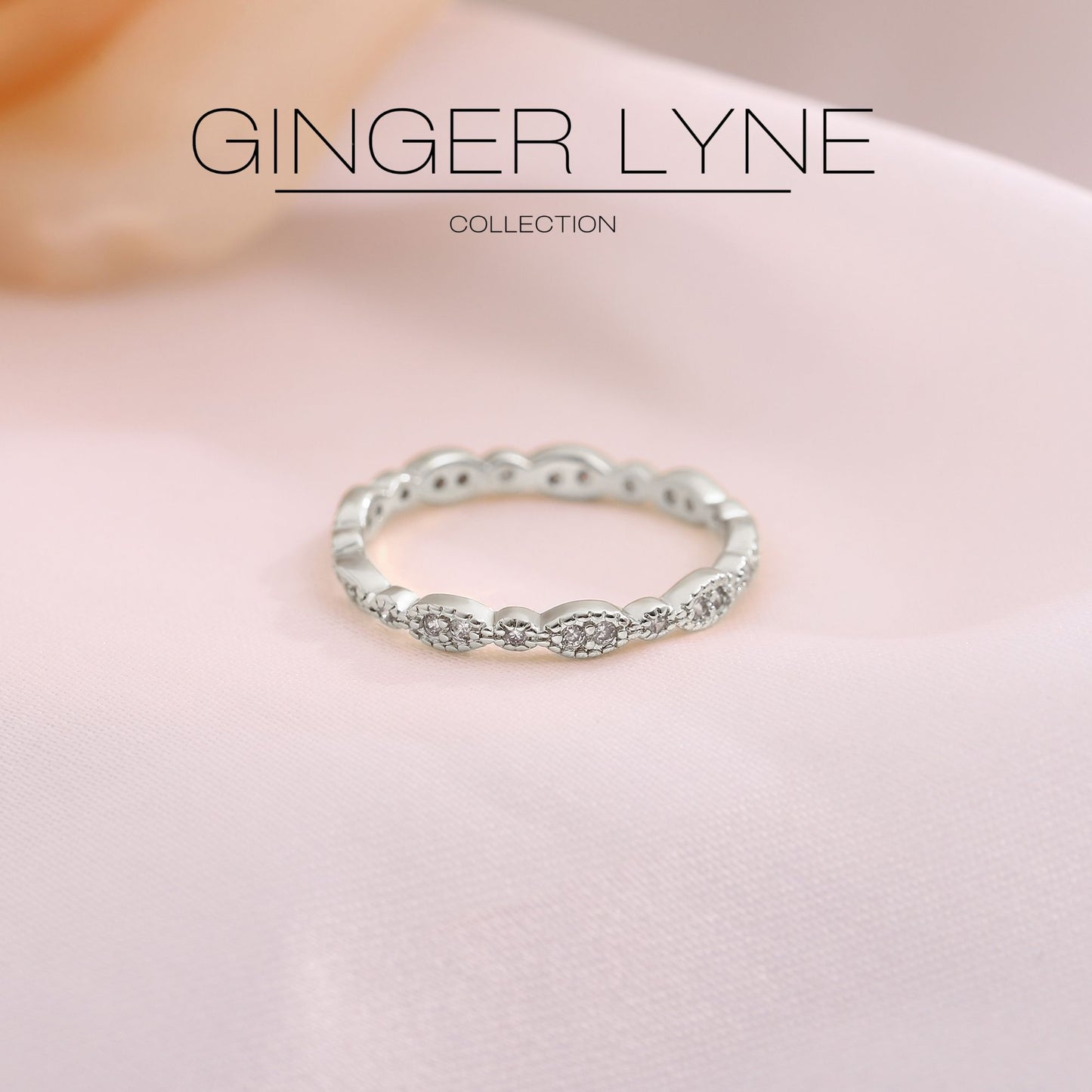 EternityWeddingBandforWomenCubicZirconiaSterlingSilverStackingRingsGingerLyneCollection_Scallop-Silver-2