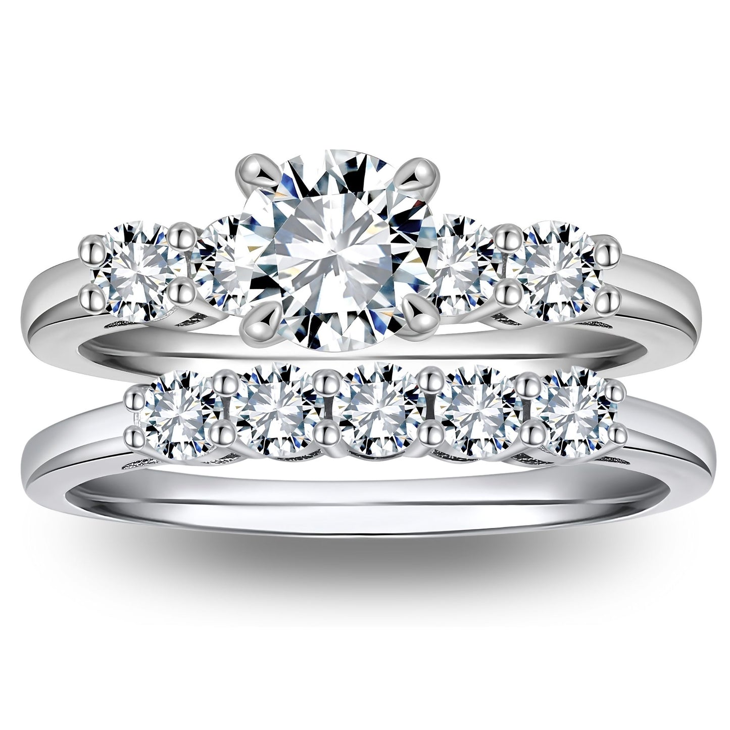 SterlingSilverWeddingRingSetforWomenCzEngagementRingMatchingBandGingerLyneCollection_Silver-1