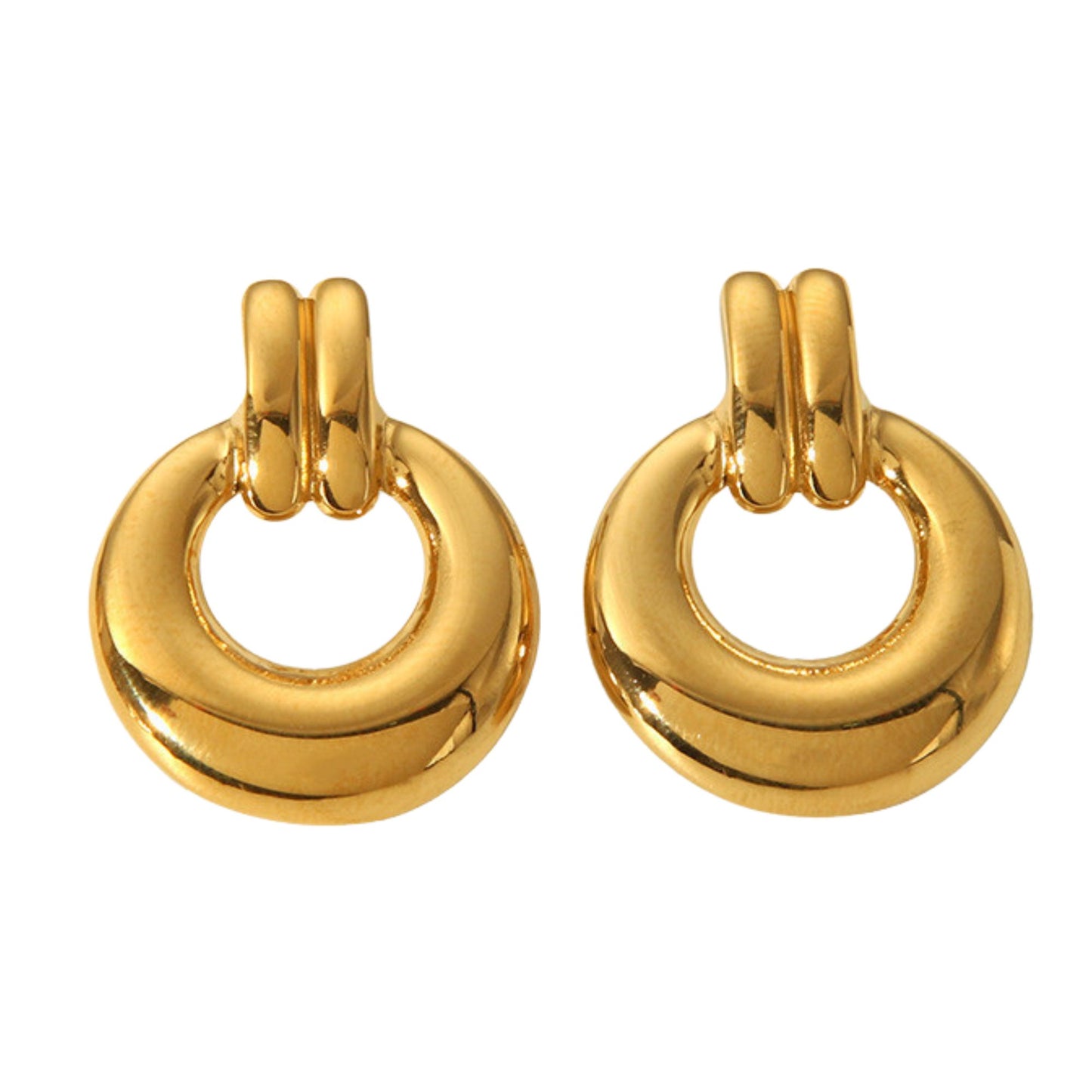 RetroCircleDropEarringsforWomenGoldStainlessSteelChunkyHoopRoundStudsGingerLyne_Gold-1