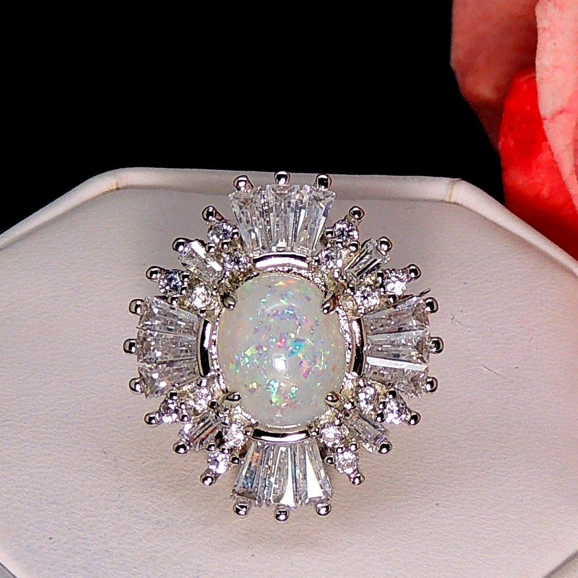 PremierStatementRingforWomenCreatedFireOpalBaguetteCzGingerLyneCollection_Silver-5