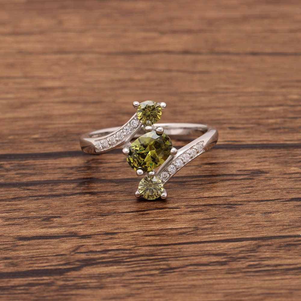BirthstoneRingforWomenStatementRing3StoneSterlingSilverCzGingerLyneCollection_OliveGreen-5