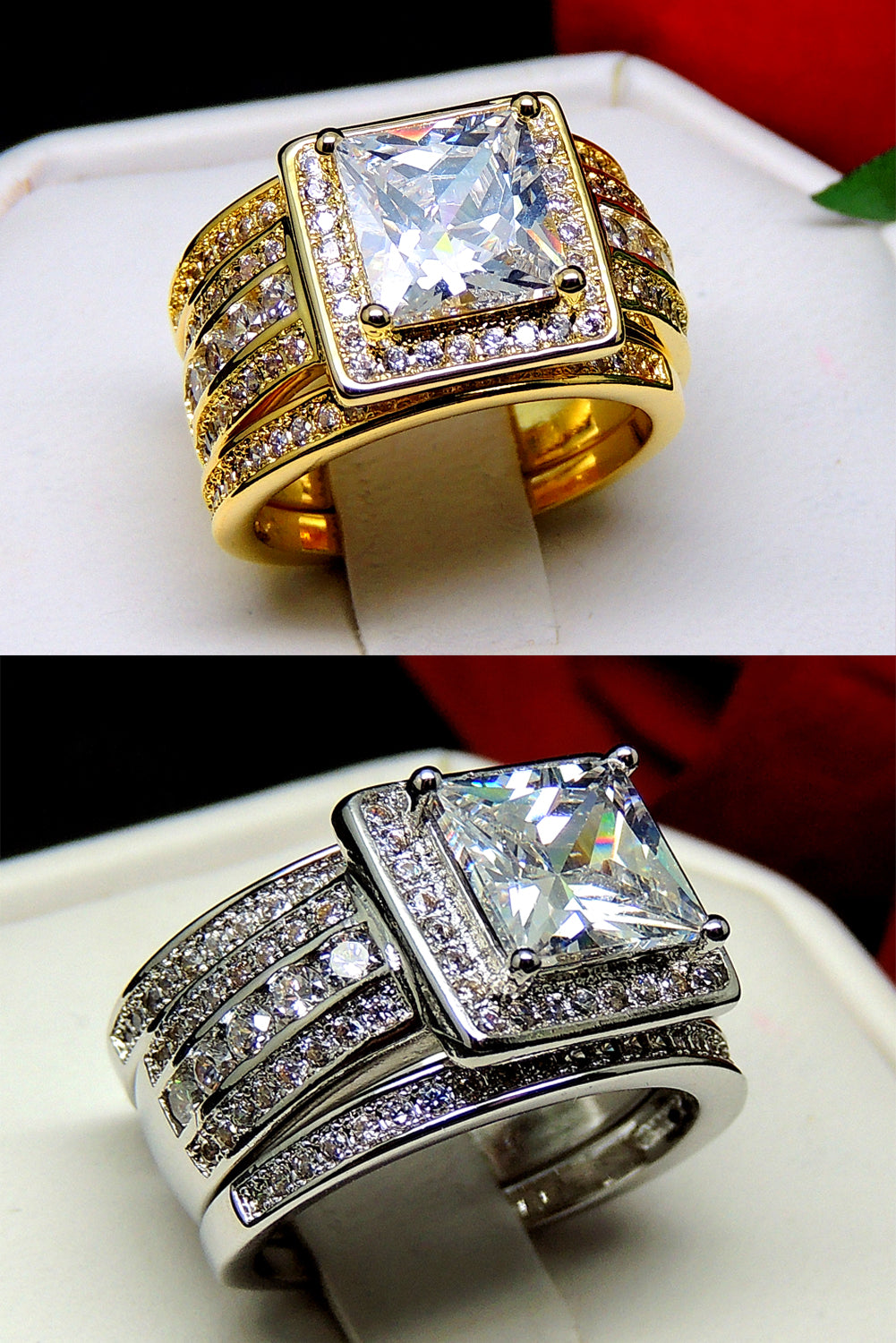 BeverlyHaloWeddingRingSetforWomenCzEngagementMatchingBandsGingerLyneCollection_Gold-4