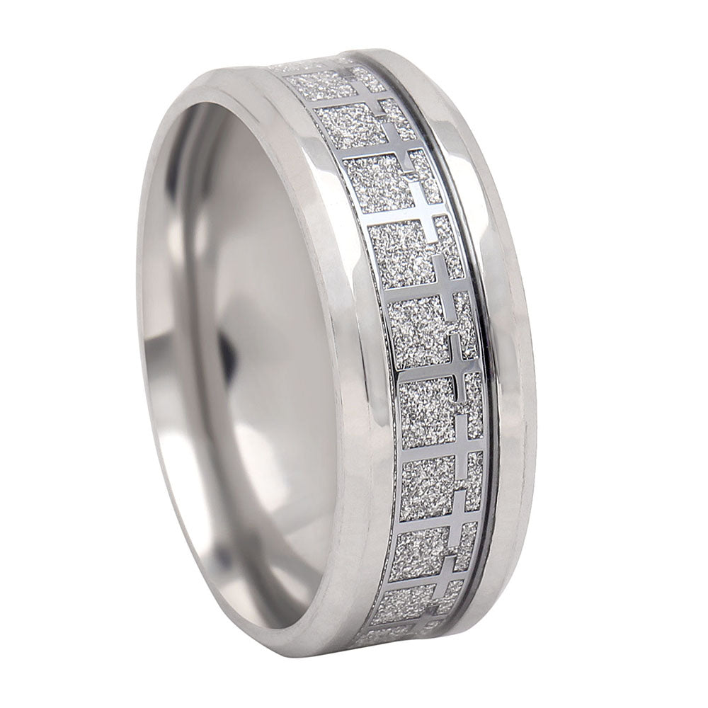 CrossWeddingBandRingforWomenSize5.5StainlessSteel8mmComfortFitSilverToneGingerLyneCollection_Silver-1