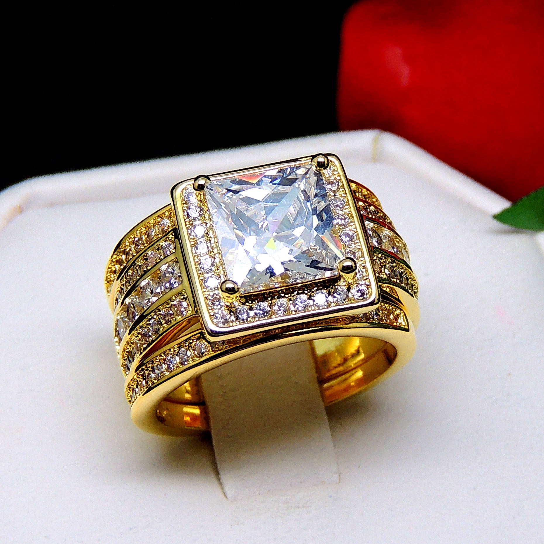 BeverlyHaloWeddingRingSetforWomenCzEngagementMatchingBandsGingerLyneCollection_Gold-3