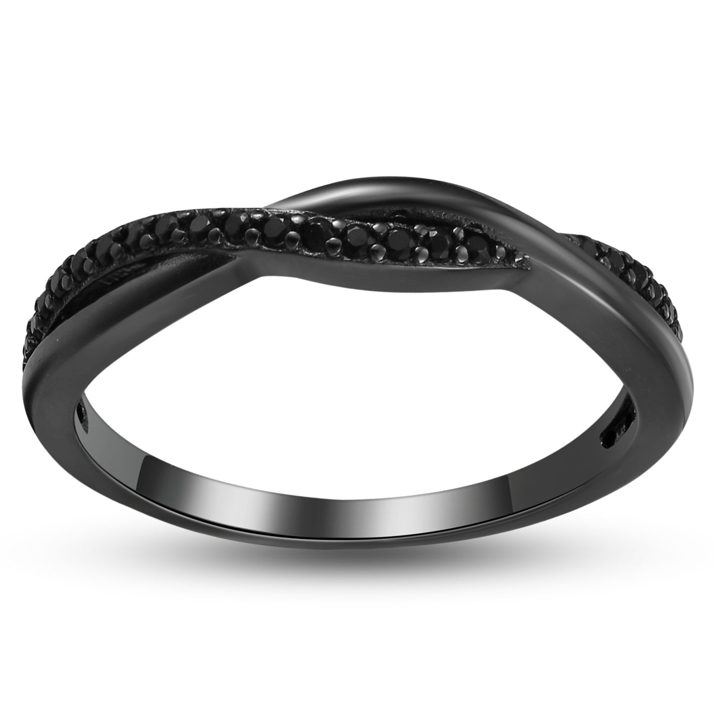 SterlingSilverRoseGoldWeddingBandforWomenHalfEternityCzAnniversaryRingbyGingerLyneCollection_RhodiumBlk-BlkCZ-1