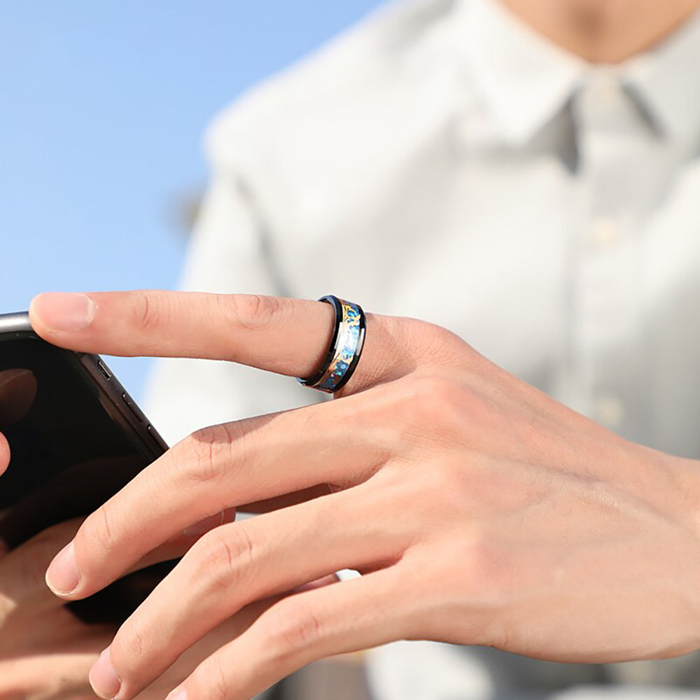 DolphinsOceanWavesSteelMensWomensWeddingBandRingGingerLyneCollection_Black-5