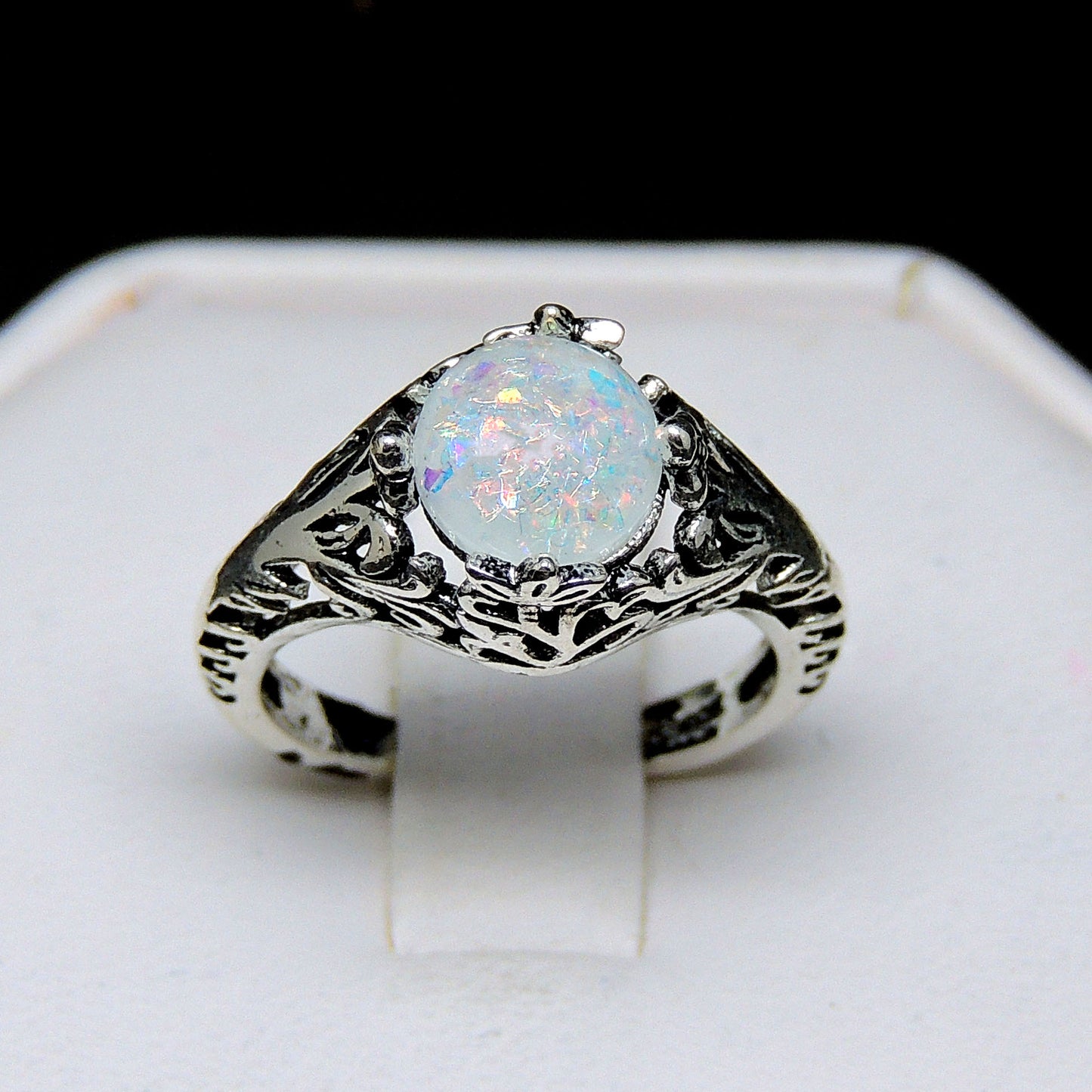 FranStatementRingforWomenFireOpalFiligreeStyleGingerLyneCollection_Silver-2