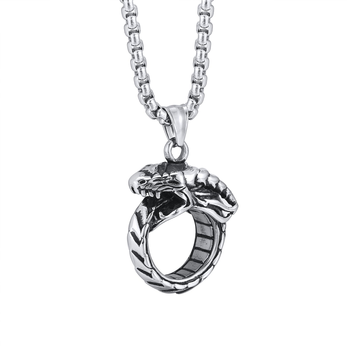 DragonRingNecklaceforMenorWomenStainlessSteelPunkGothBikerGingerLyneCollection_Silver-1