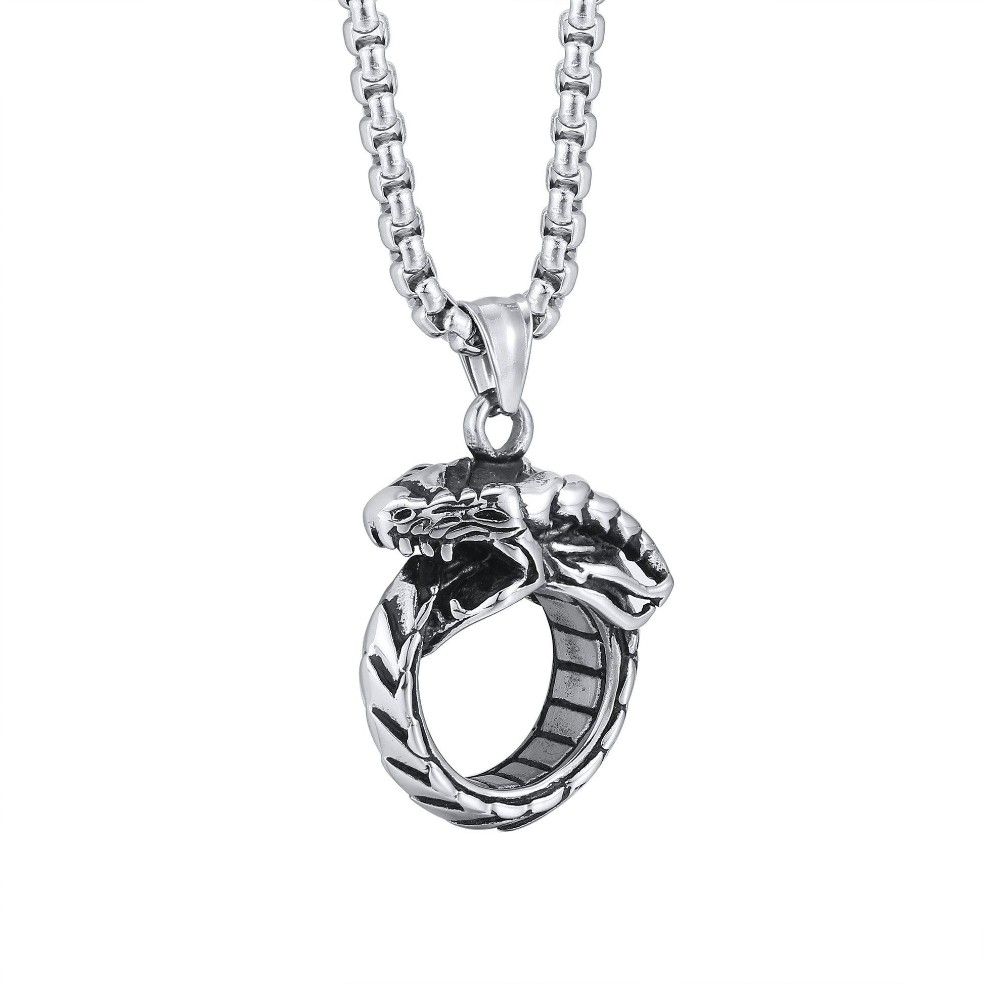DragonRingNecklaceforMenorWomenStainlessSteelPunkGothBikerGingerLyneCollection_Silver-1