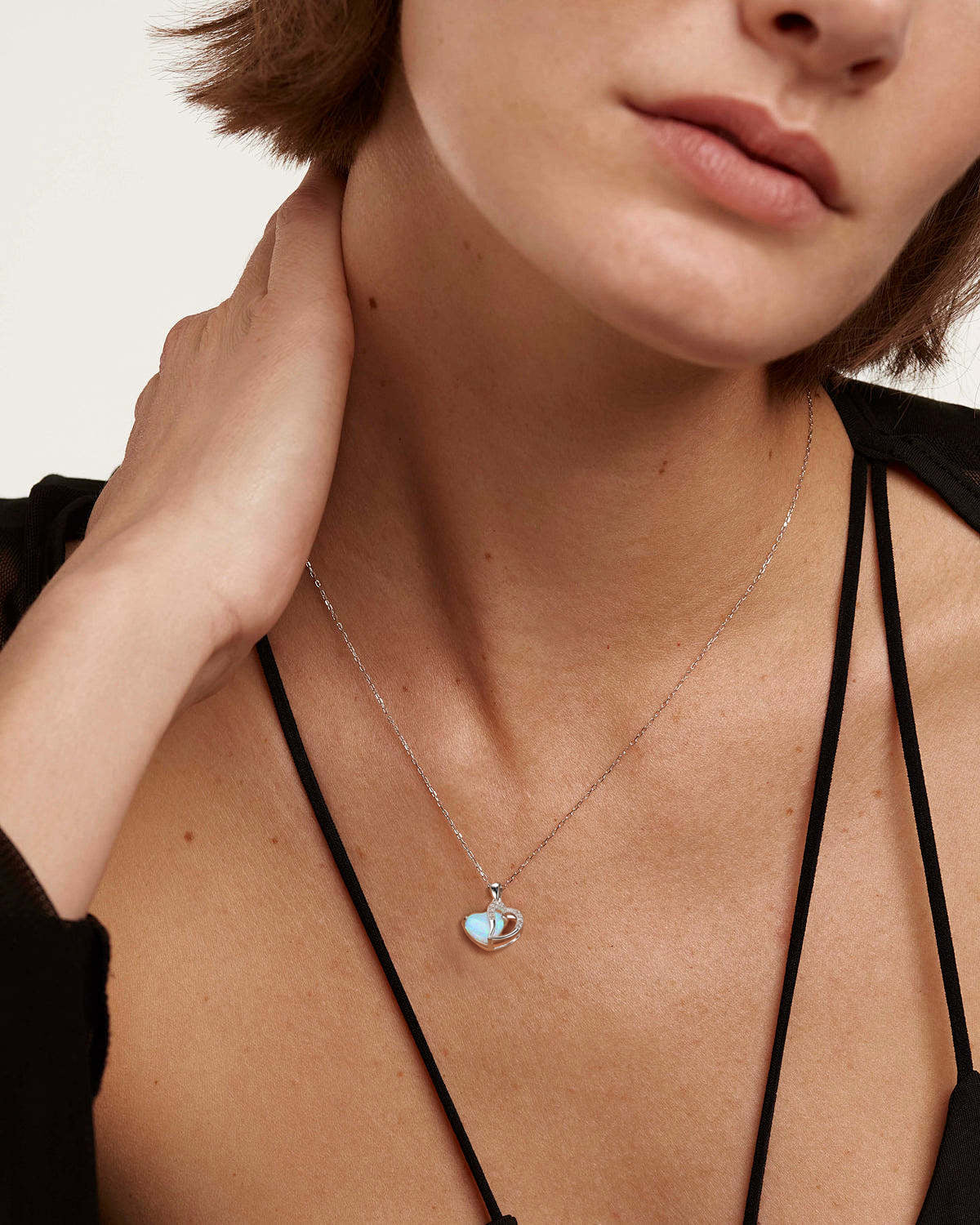 HeartShapeFireOpalCzPendantChainNecklaceforWomenGingerLyneCollection_White-4