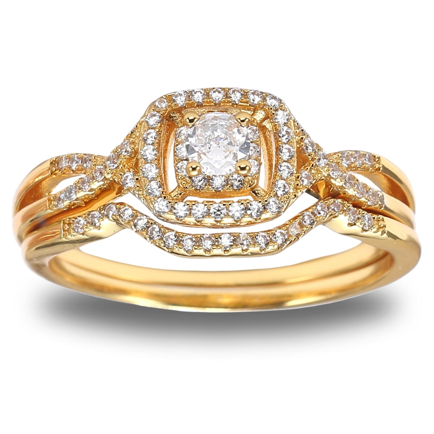 WeddingRingSetforWomenHaloCZSterlingSilverEngagementRingandMatchingBandGingerLyneCollection_YGold/Sterling-1
