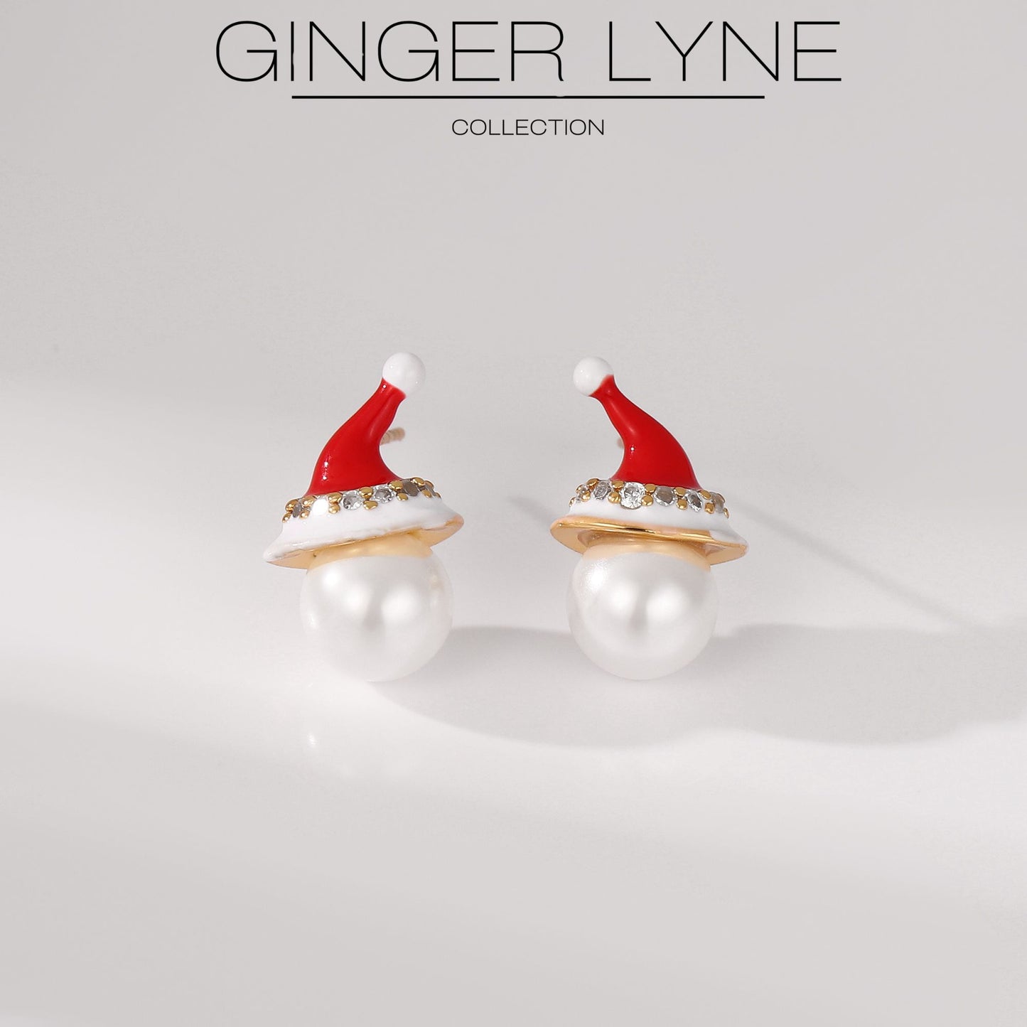 ChristmasSantaHatEarringsWomensWhiteGoldPlatedSimulatedPearlCZGingerLyneCollection_Red-3