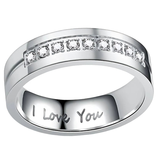 6mmWeddingBandforMenorWomenbyGingerLyneInscribedILoveYouStainlessSteelCZ_Silver-1