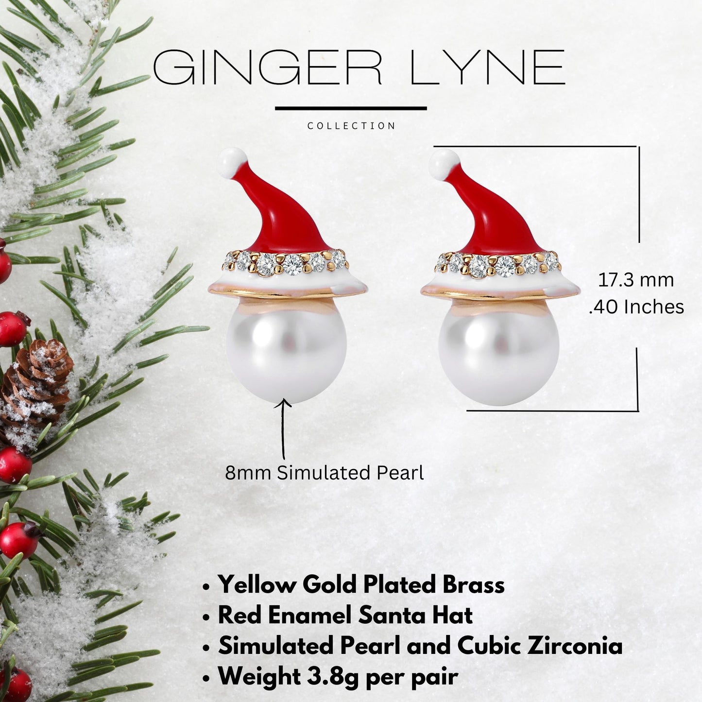 ChristmasSantaHatEarringsWomensWhiteGoldPlatedSimulatedPearlCZGingerLyneCollection_Red-6