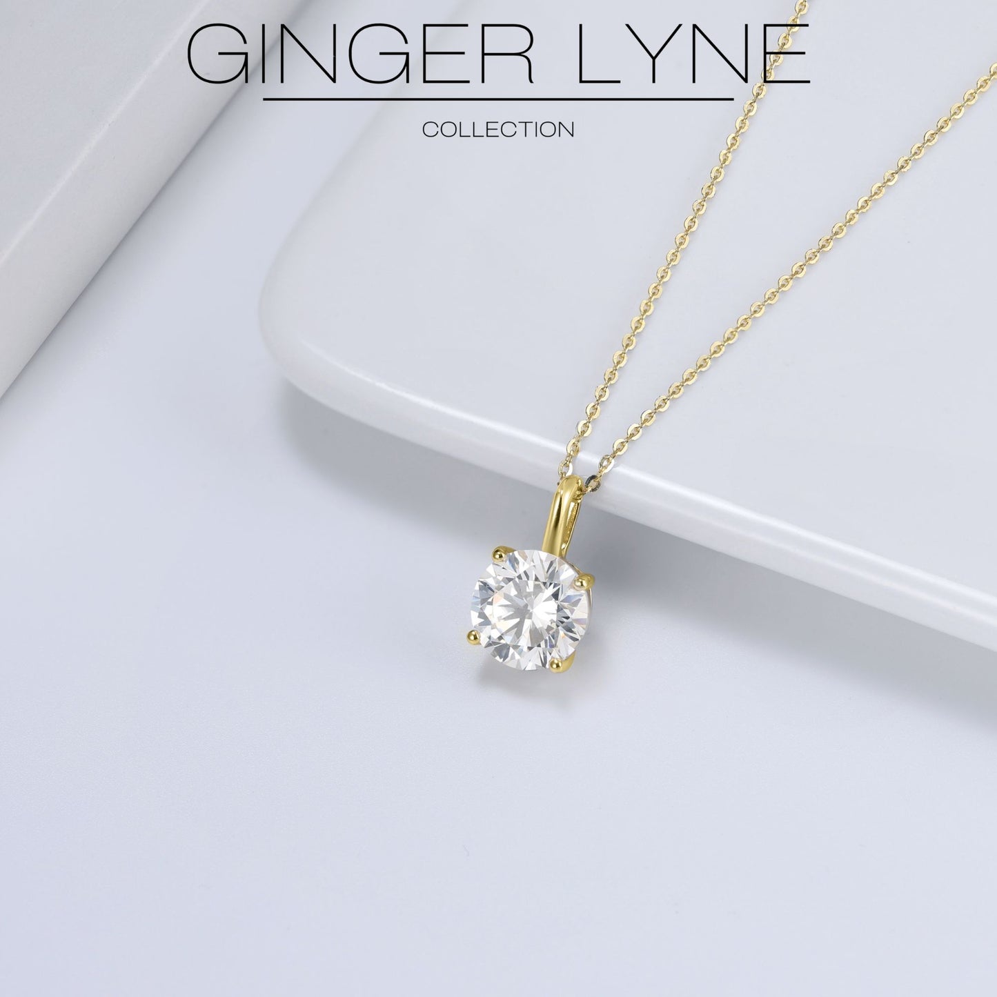 RoundSolitaireNecklaceforWomenSterlingSilver4Ct8ACubicZirconiaPendant16-18"ChainbyGingerLyneColelction_Gold-Tone-3