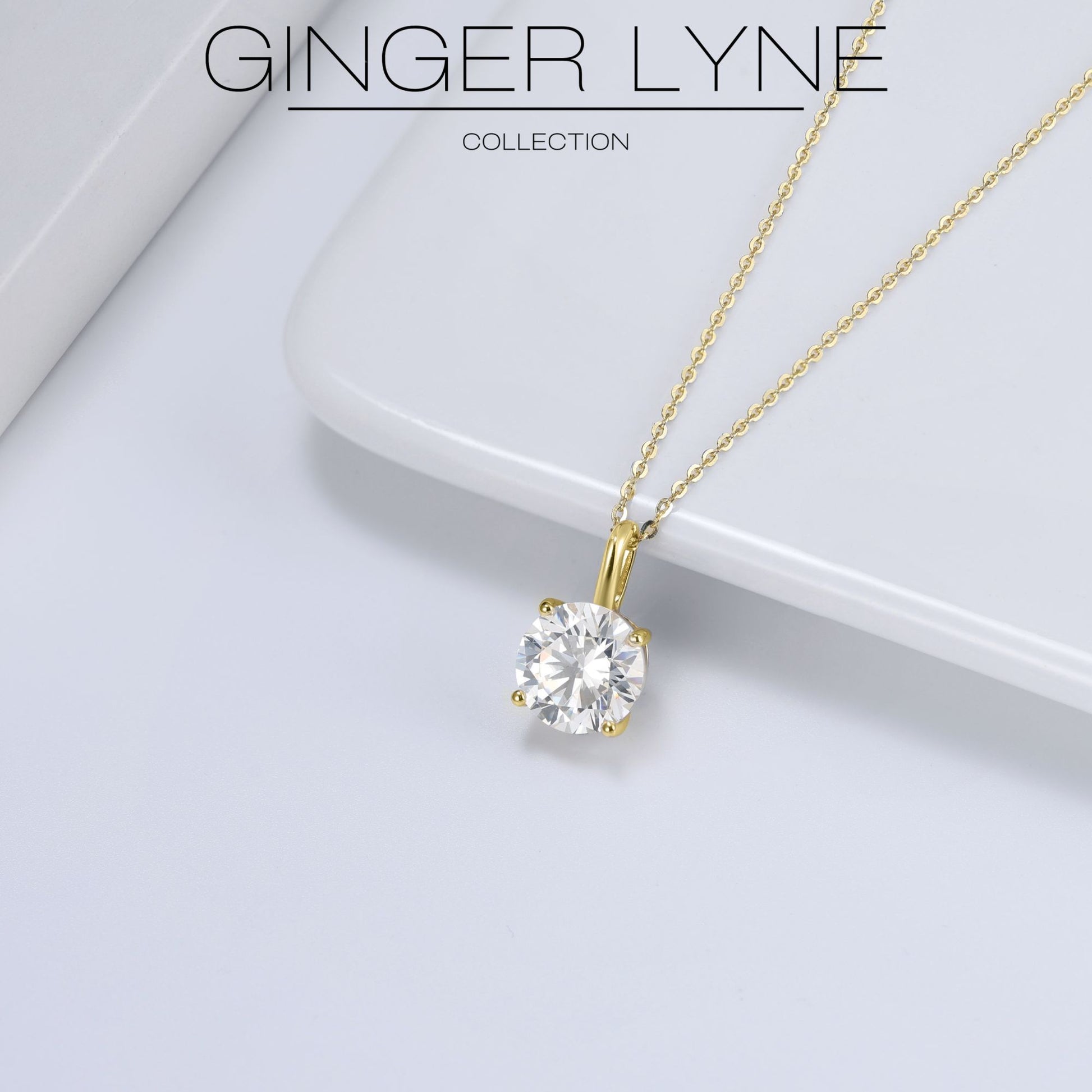 RoundSolitaireNecklaceforWomenSterlingSilver4Ct8ACubicZirconiaPendant16-18"ChainbyGingerLyneColelction_Gold-Tone-3