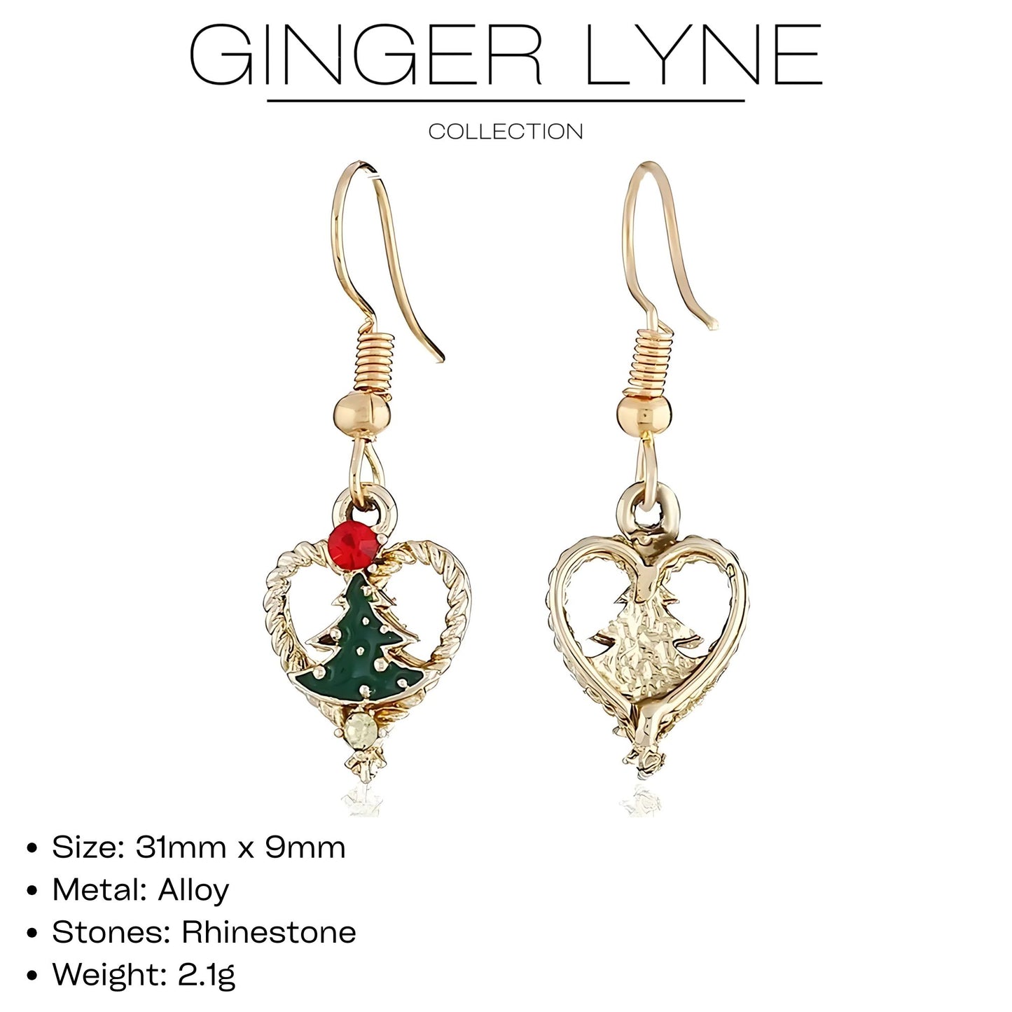ChristmasTreeHeartHookEarringsWomensGreenEnamelGoldToneAlloyGingerLyneCollection_Green-4