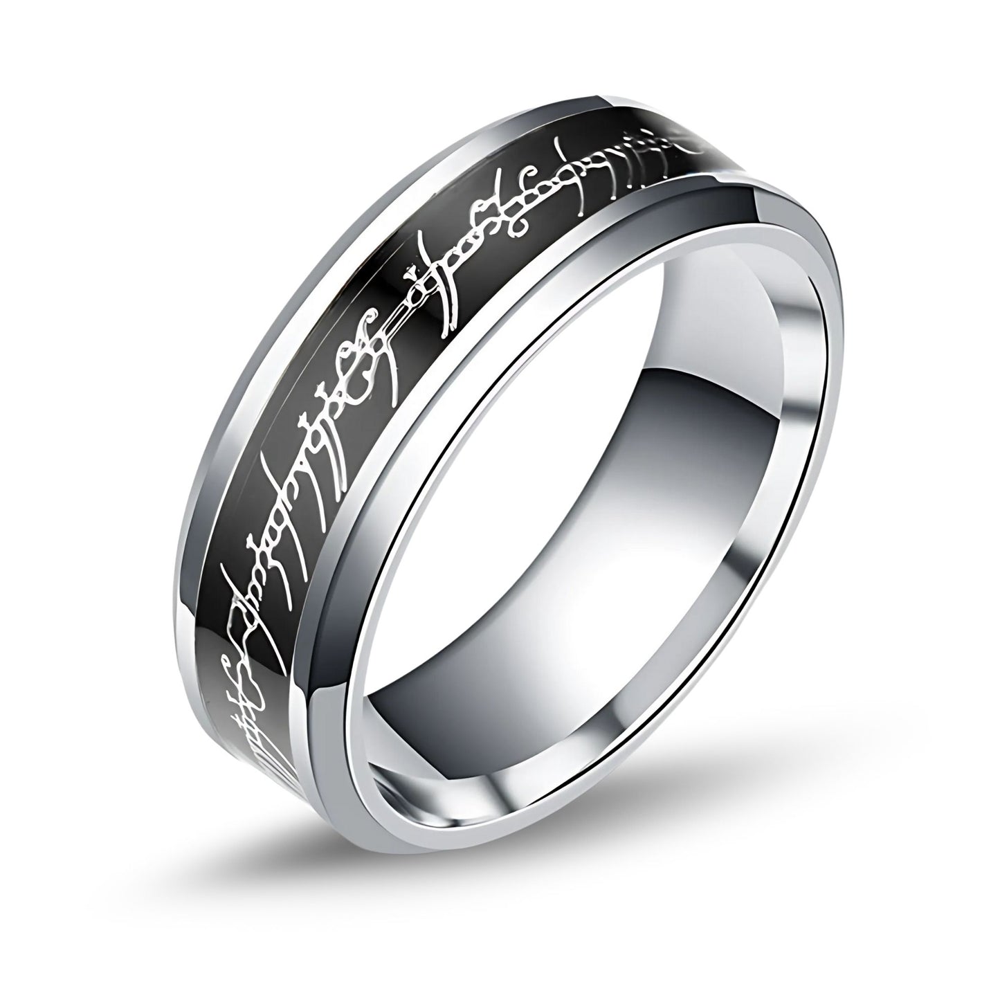 OneRingWeddingBandforMenorWomen8mmStainlessSteelGingerLyneCollection_Black-1