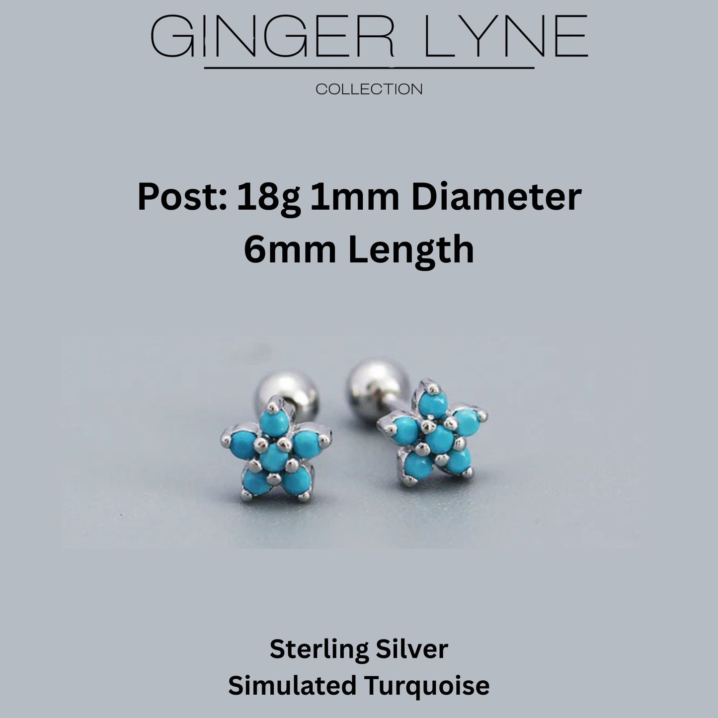 TurquoiseFlowerEarringsforWomenSterlingSilver18G6mmCartilageHelixUpperLobeBodyPiercingGingerLyne_Green-4