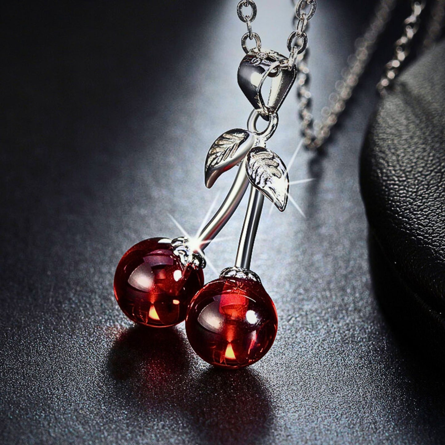 CherryNecklaceforWomenRedAgateSterlingSilverPendantandChainGingerLyneCollection_Red-3