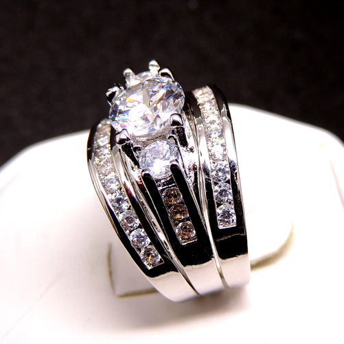 CarliWeddingRingSetforWomen3StoneEngagementRingMatchingBandGingerLyneCollection_Silver-4
