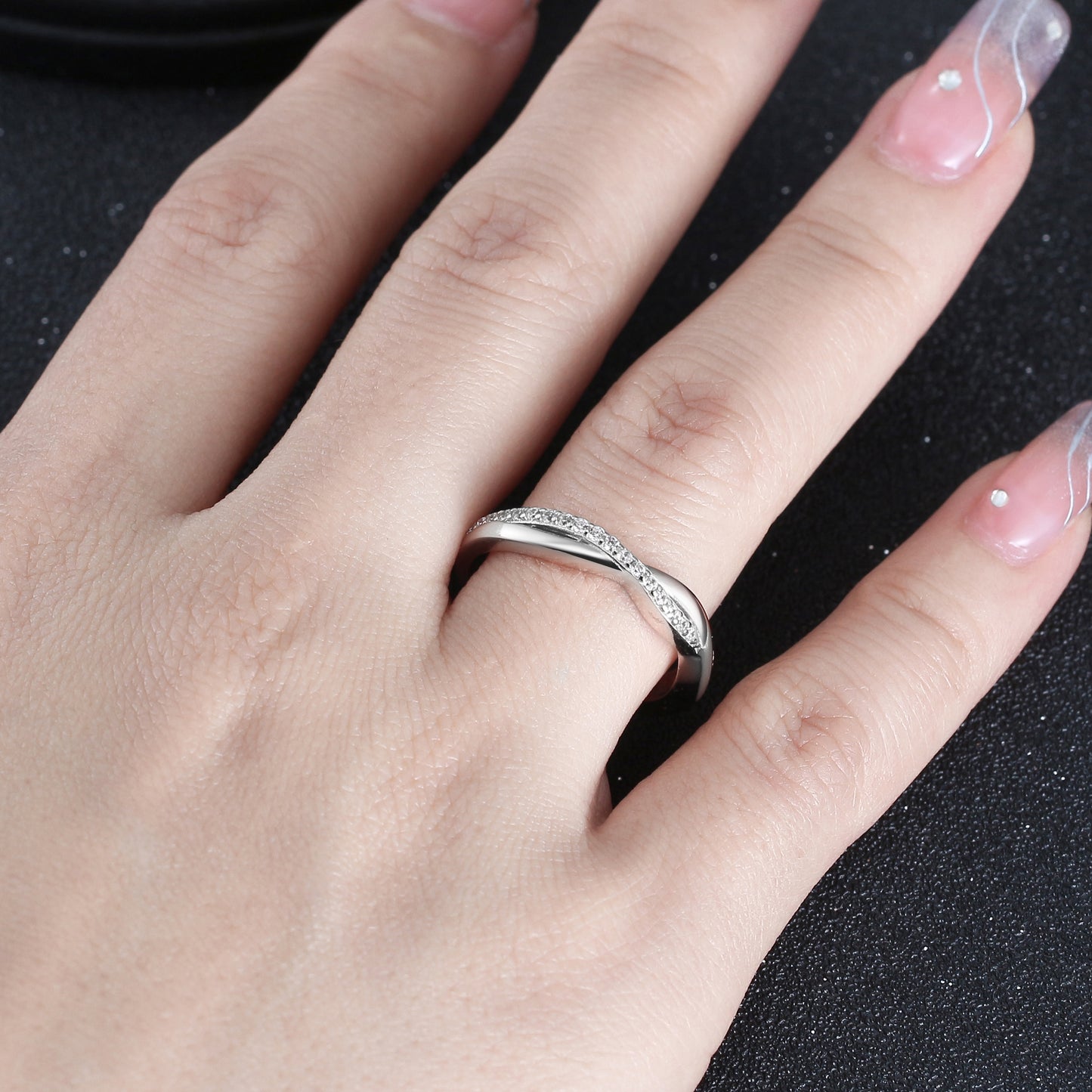 SterlingSilverRoseGoldWeddingBandforWomenHalfEternityCzAnniversaryRingbyGingerLyneCollection_WhiteGold-Silver-3