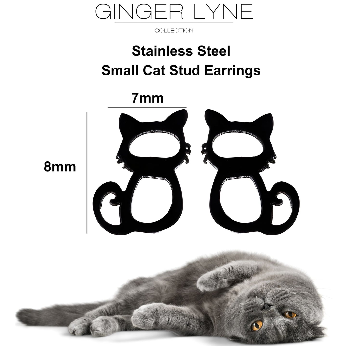 GingerLyneCatEarringsforWomenSmallBlackPlatedStainlessSteelKittyStudsPetJewelry_Black-6