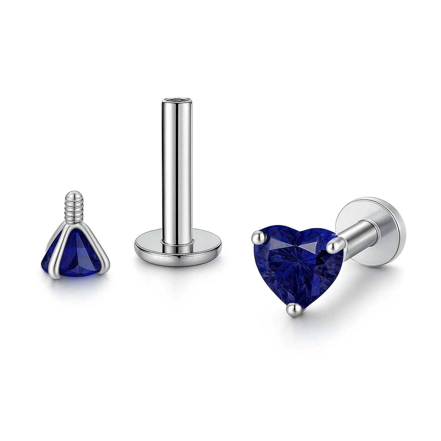 SmallHeartSolitaireFlatBackStudEarringsBodyPiercingsbyGingerLyne2Sets3mmCZStainlessSteel16g6mmand8mmLengths_DkBlue-1