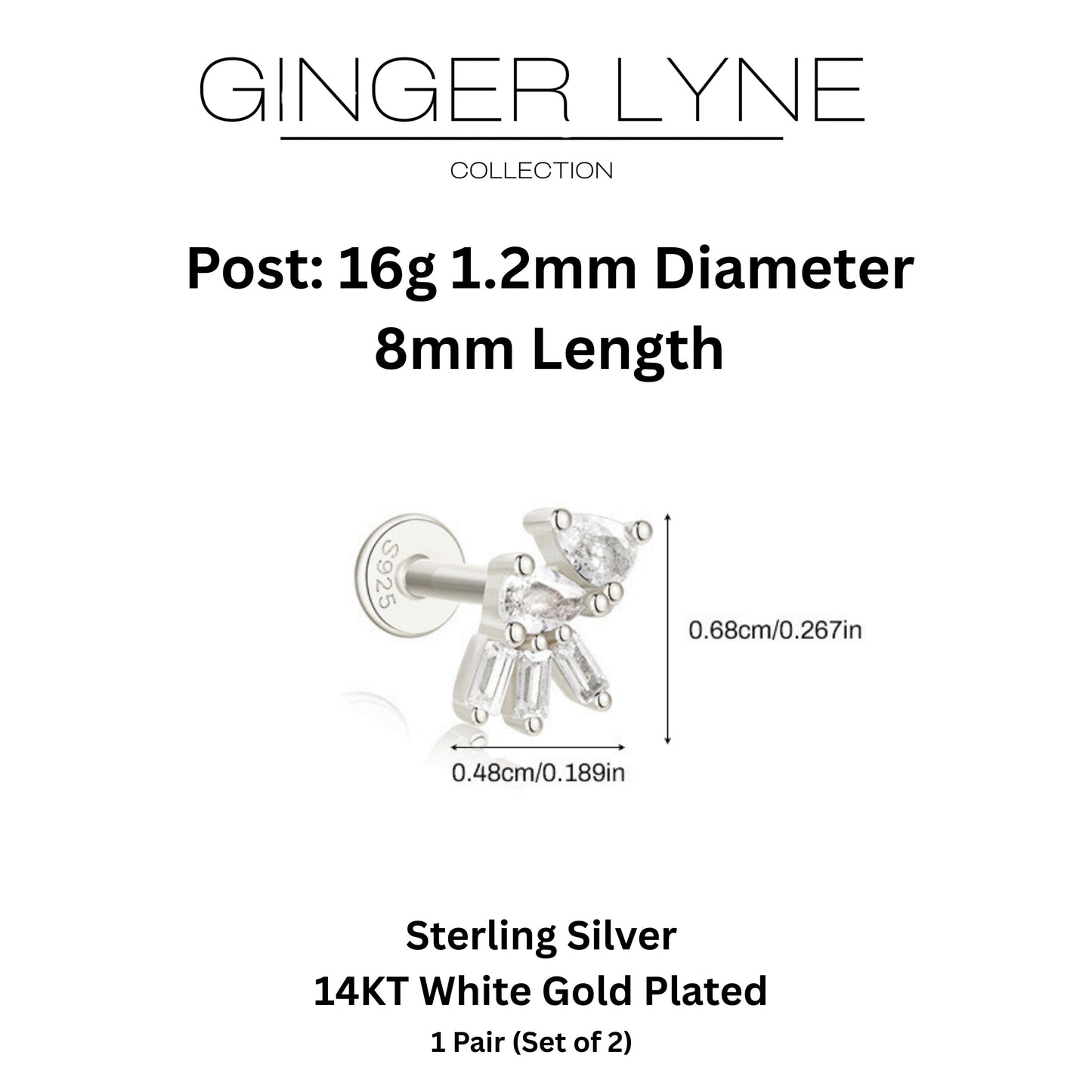 PearBaguetteCZFlatBackEarringsforCartilageHelixTragusLobe16g8mmSterlingSilver1pairbyGingerLyne_Silver-5