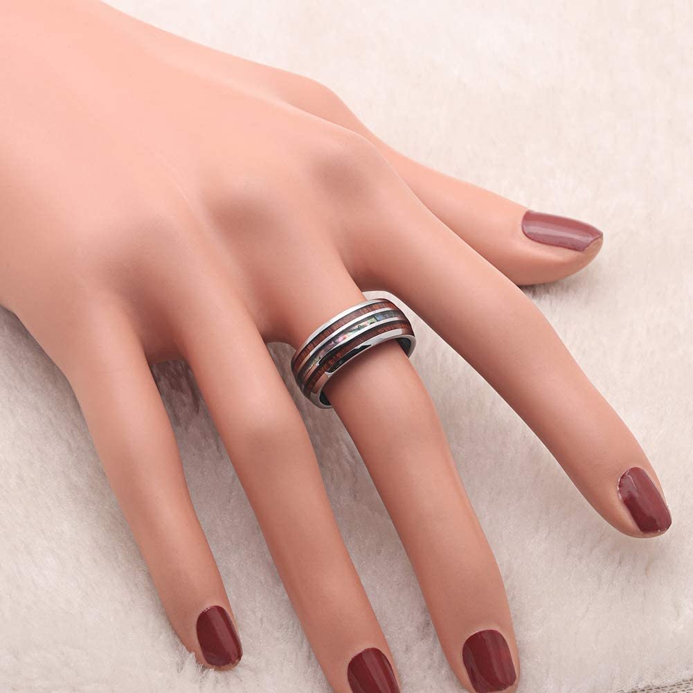 TungstenWeddingBandRing8mmMenWomenKoaWoodAbaloneGingerLyneCollection_Silver-4