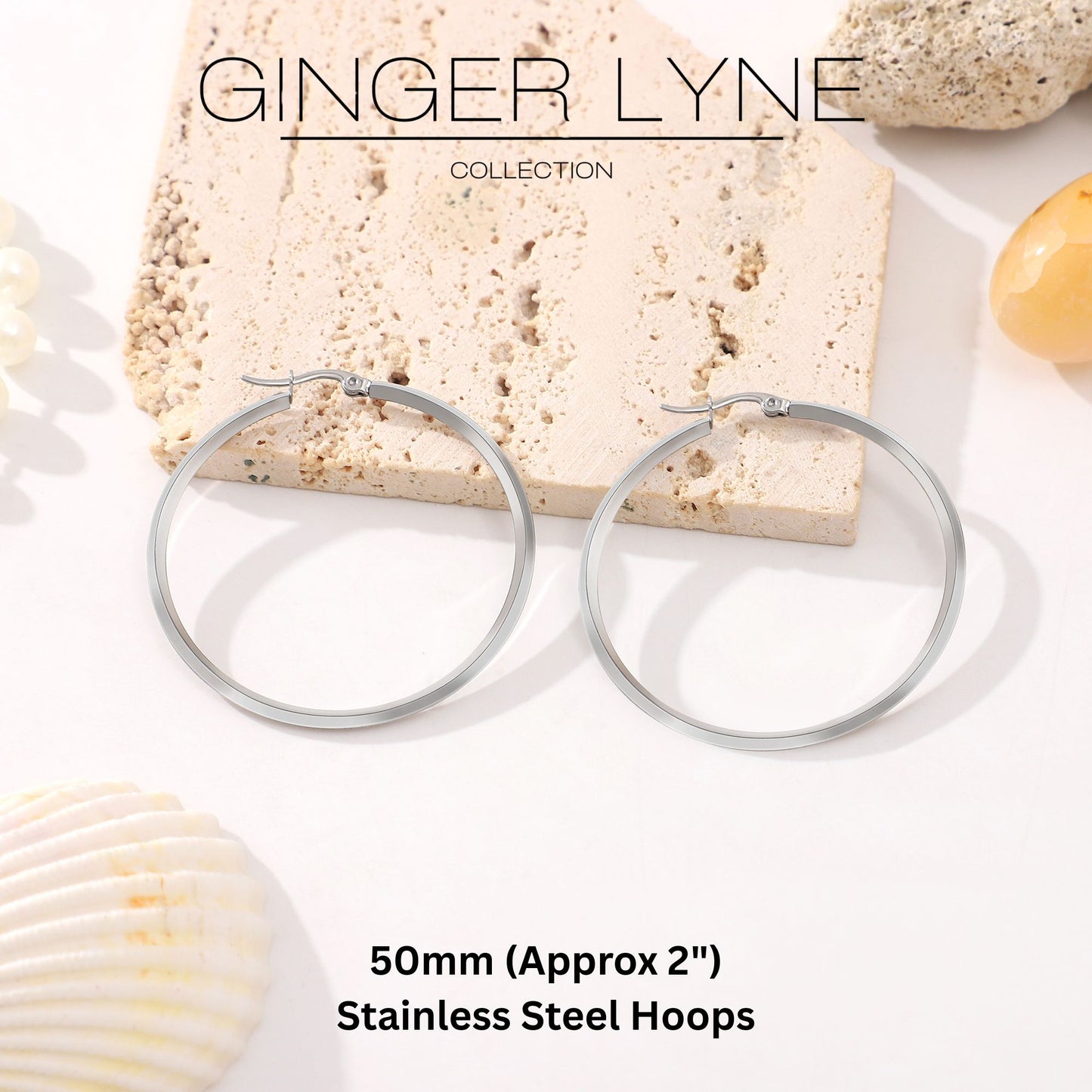 LargePlainHoopEarringsforWomenSilverToneStainlessSteelGingerLyneCollection_50mm-Silver-2