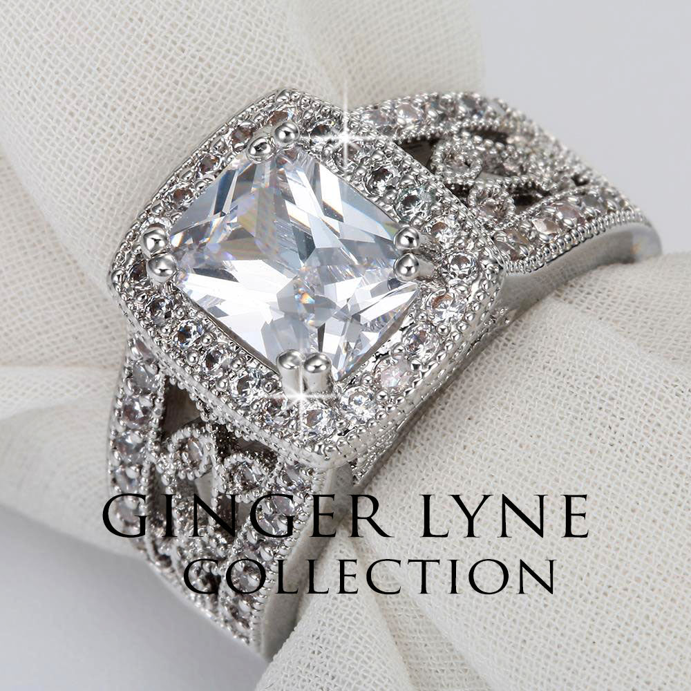 DesireeEngagementRingHaloWomenEmeraldCubicZirconiaGingerLyneCollection_Silver-4