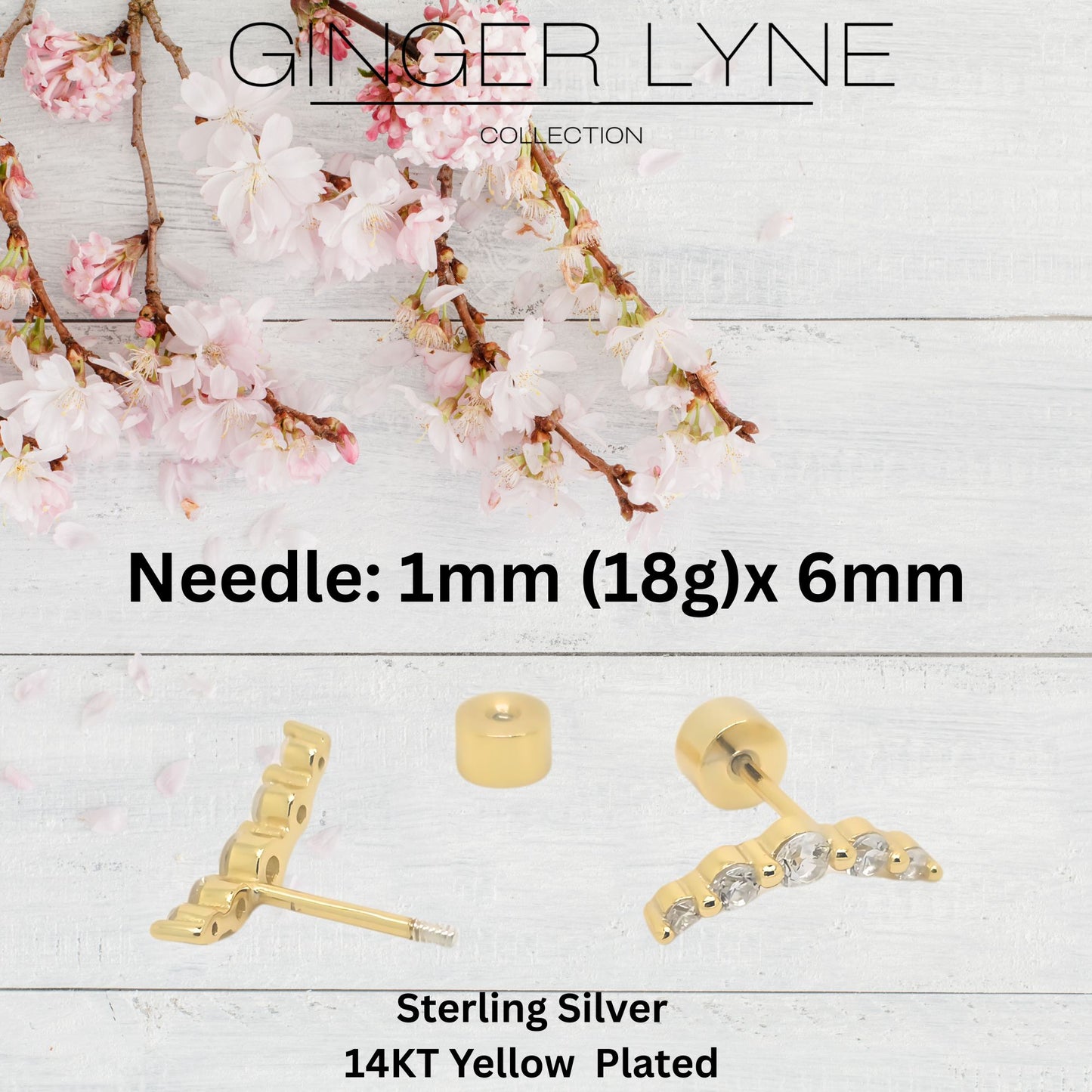 GraduatedCZCrawlerFlatBackEarringsforCartilageHelixTragusLobeGoldPlatedSterlingSilver1pairbyGingerLyne_Gold-5