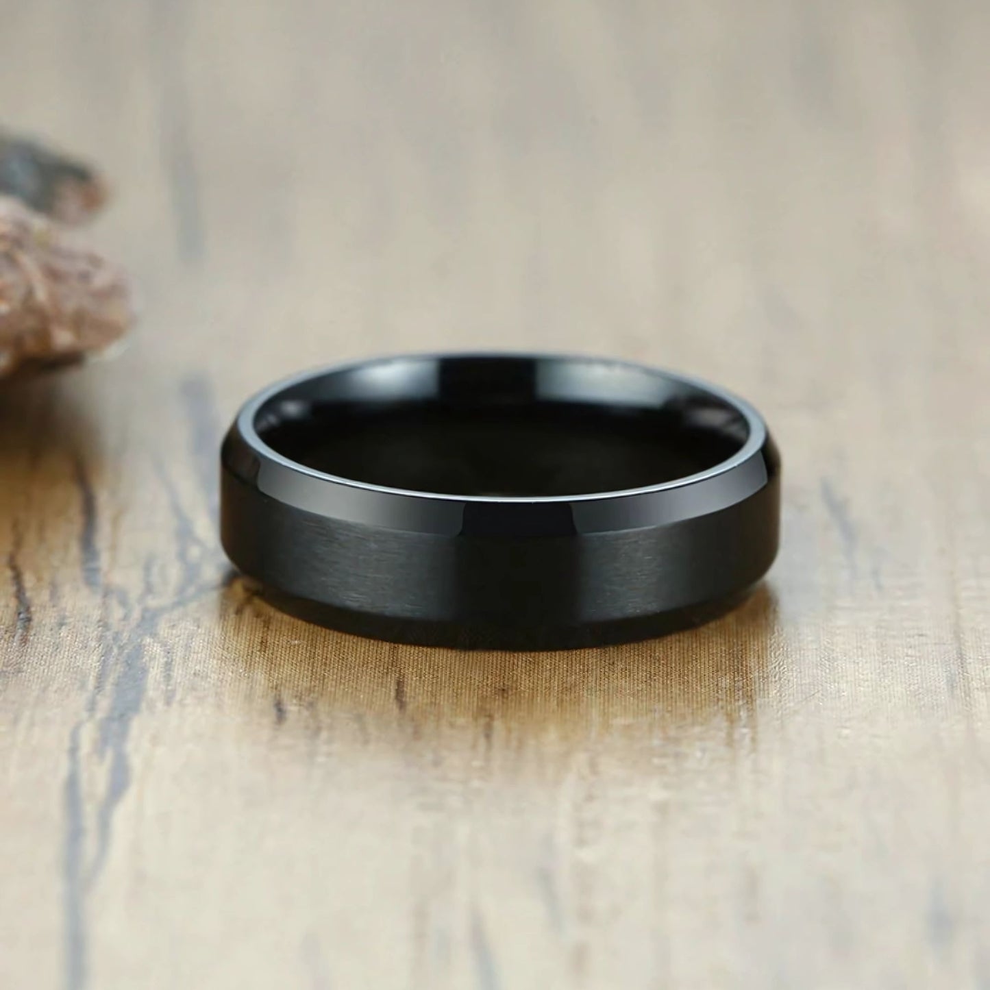 MatteBlackTungstenCarbideWeddingBandRingWomenMen6mmor8mmGingerLyneCollection_6mm-3